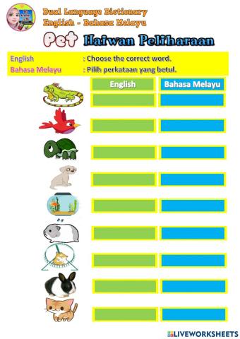 Dual language English & Bahasa Melayu (Pet)