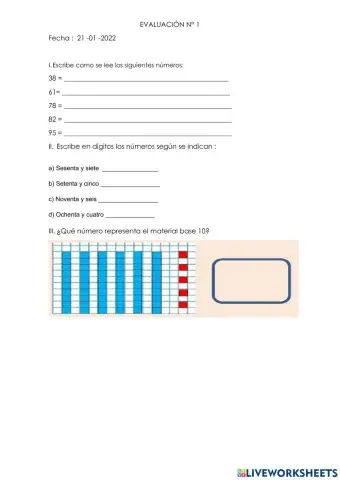 Lectura y escritura de números de dos cifras