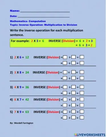 Inverse Operations- Multiplication to Division                                                                                                                                                                                                                 