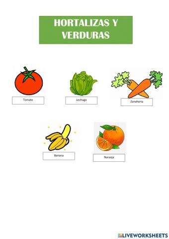 Hortalizas y verduras fichas
