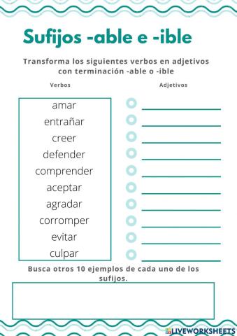 Sufijos en adjetivos -able e -ible