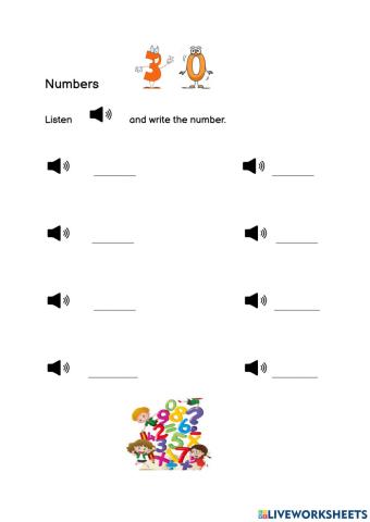 Listen  an write numbers 30