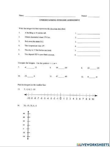 Understanding Integers Assessment