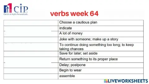 Verbs and vocabulary week 64
