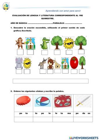 Evaluación Quimestral Lengua y Literatura