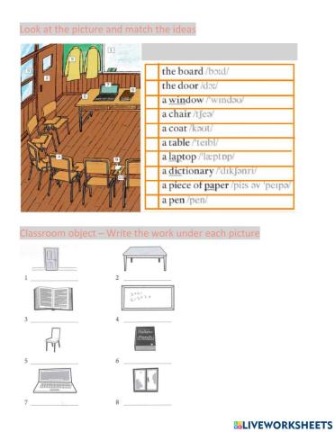 Classroom objects and prepositions
