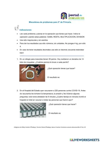Problemas misceláneos 5° de primaria