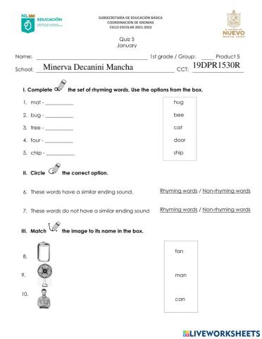 January Quiz - First Grade