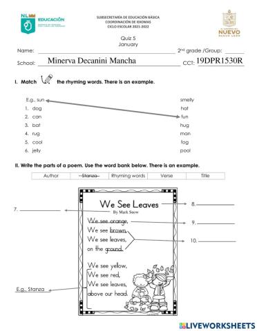 January Quiz - Second Grade
