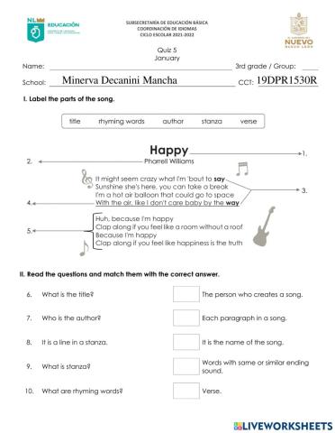 January Quiz - Third Grade