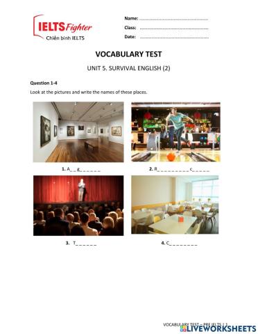 Vocab test 13. unit 5. listening. survival english