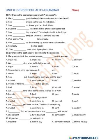 Unit 6: GENDER EQUALITY - GRAMMAR