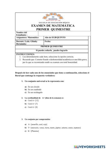 Examen I quimestre 5to