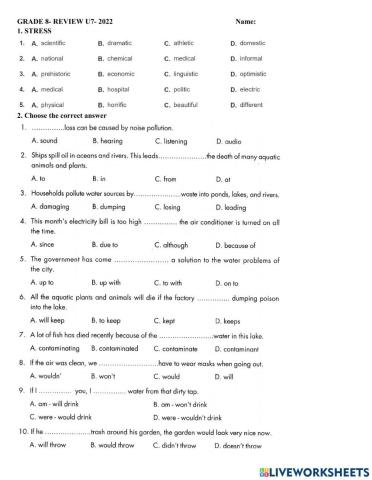 Grade 8- Pollution-high level (review)