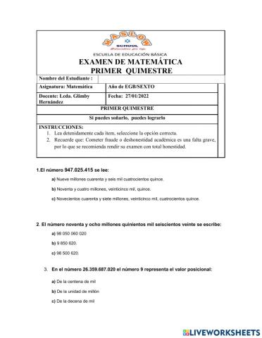 Examen I quimestre 6to