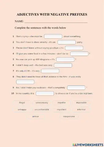 Adjectives with negative prefixes