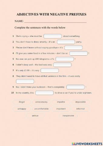 Adjectives with negative prefixes