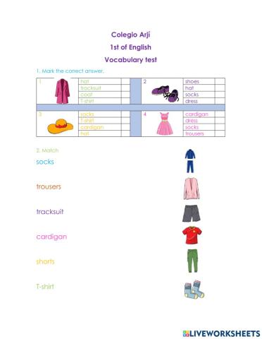 Vocabulary test Clothes