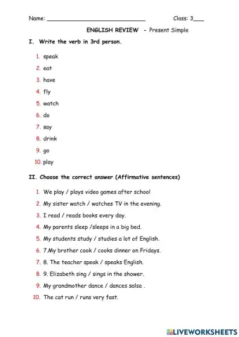 Grade 3: Present simple tense