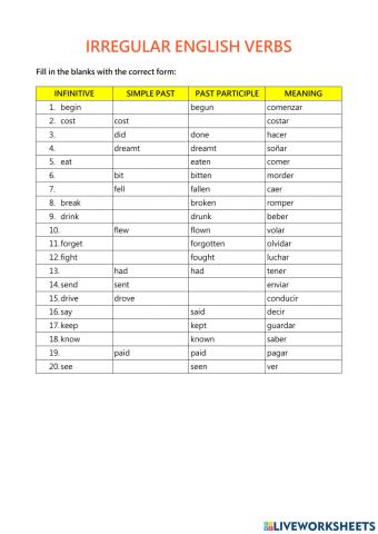 Irregular verbs