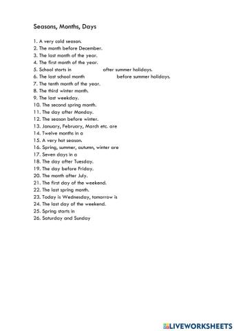 Days, Months and Seasons