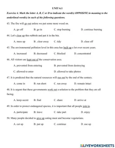 Unit 6 - Endangered Species - Opposite