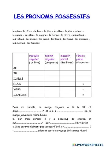 Les pronoms possessifs