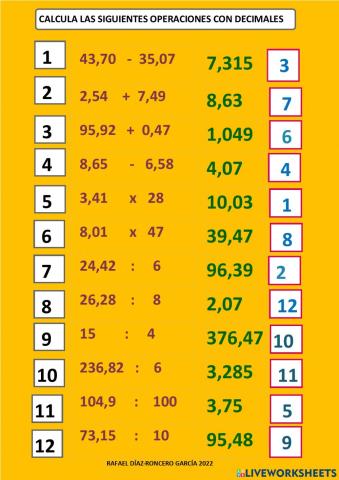 Operaciones con decimales