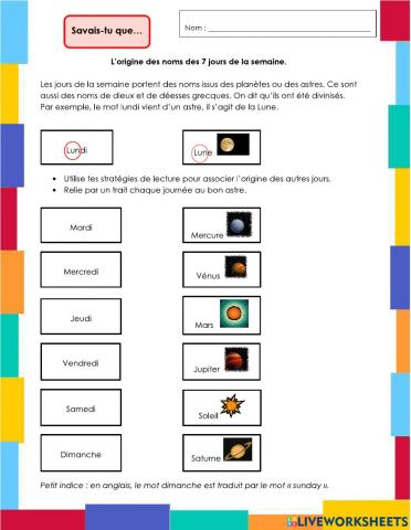 Les jours - les planetes