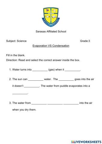 Unit 6 Evaporation VS Condensation worksheet 1
