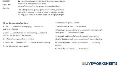 Articles a-an the no article