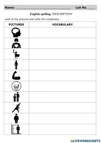 Spelling Test: Descriptions