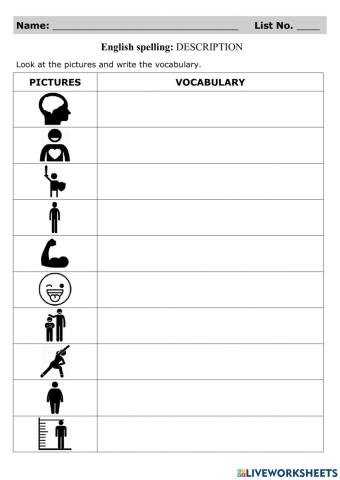 Spelling Test: Descriptions