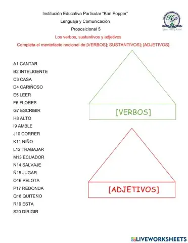 Verbos, sustantivos y adjetivos