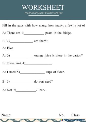 Much,many,a lot of,a few,a little