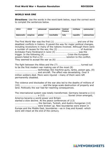 REVISION: First World War, Russian Revolution and Stalinism