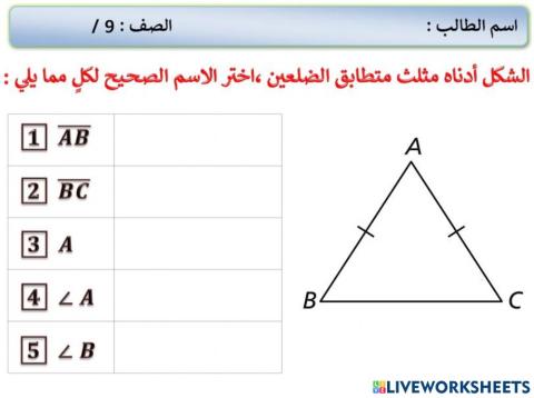 عناصر المثلث متطابق الضلعين