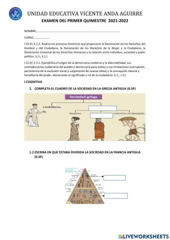 Examen del primer q primero bachillerato