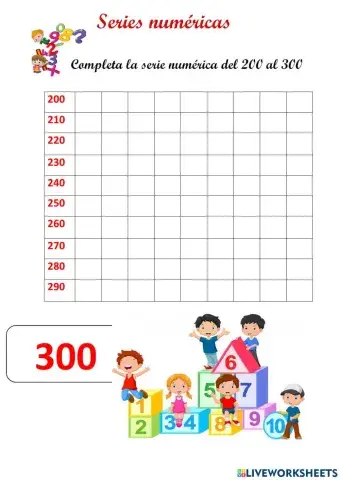 Series numérica del 200 al 300