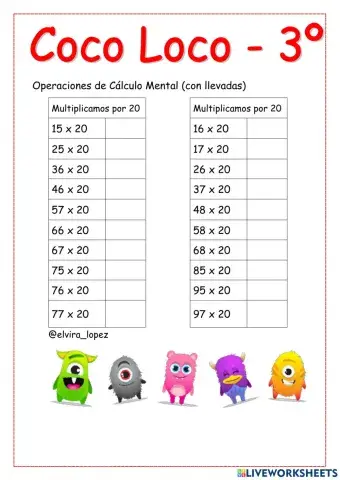 Cálculo mental, multiplicar por 20