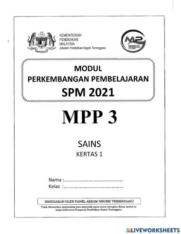 Percubaan sains spm 2021 - terengganu kertas 1