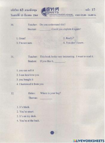 English ONET P.6 2563 Part 3 No.30-40