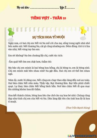 Bài tập cuối tuần 21 TV 2