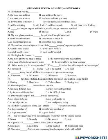 GRAMMAR REVIEW 1 - Homework (23-1-2022)