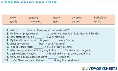 Fill the missing words U8 E6