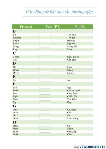 Common irregular verbs
