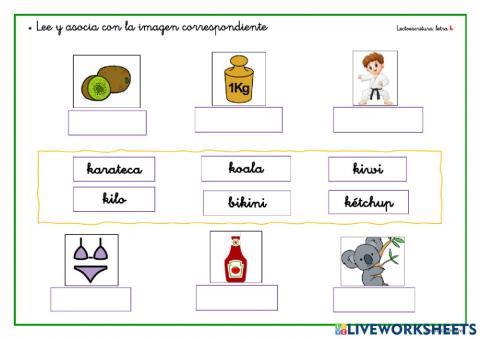 Lee y asocia cada palabra con su dibujo - palabras con k