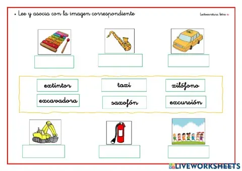 Lee y une con su dibujo correspondiente - palabras con x