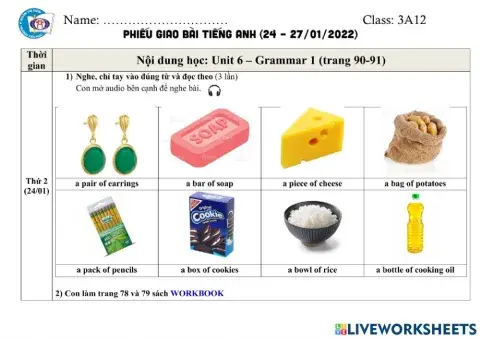 Phiếu giao bài TA tuần từ 24.1 - 27.1