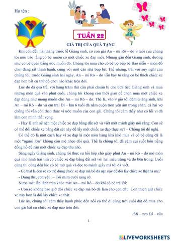 Giá trị của quà tặng - Lớp 5